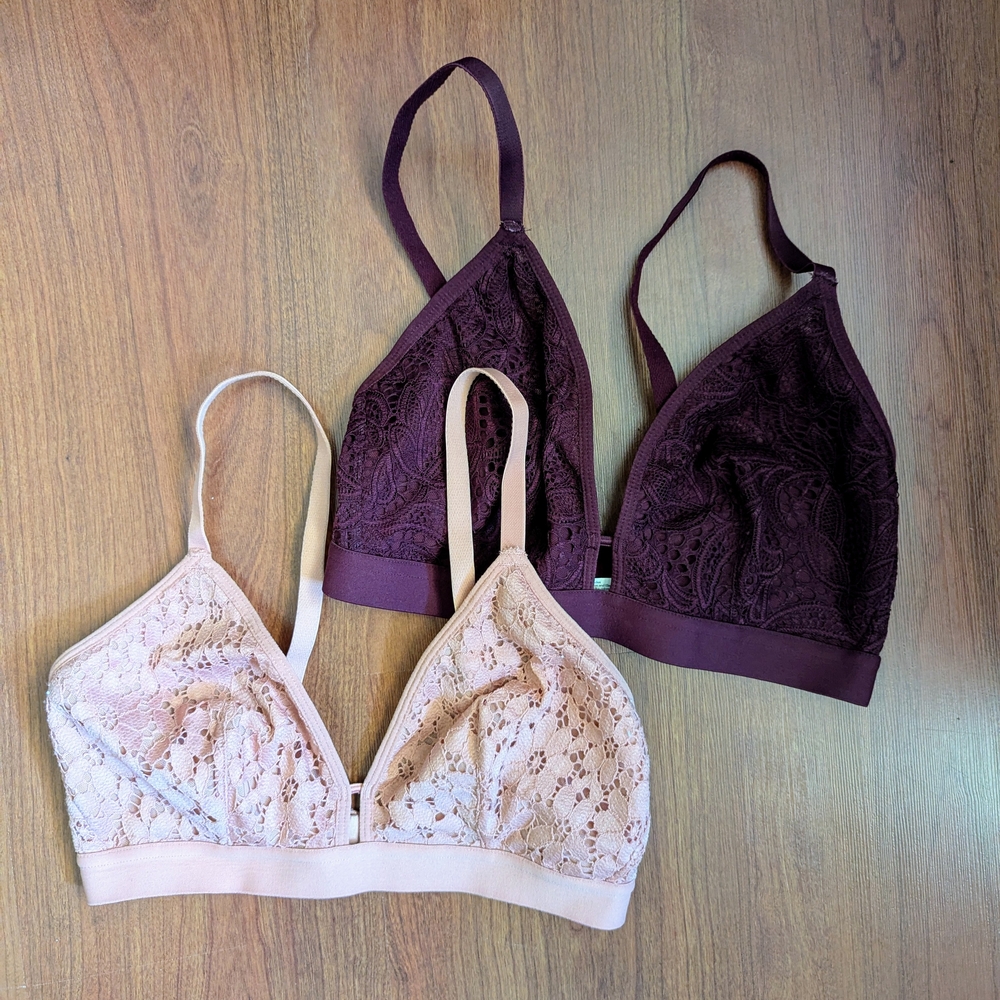 Lively Cream and Purple Wireless Lace Bralette Set